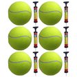 6x 10" Giant Tennis Ball with Ball Pump Bulk Pack (Autographs, Kids Games & Jumbo Toy)