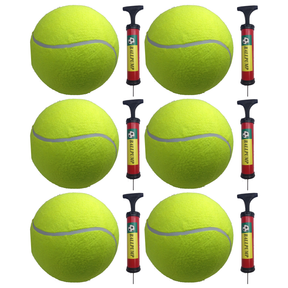 6x 10" Giant Tennis Ball with Ball Pump Bulk Pack (Autographs, Kids Games & Jumbo Toy)