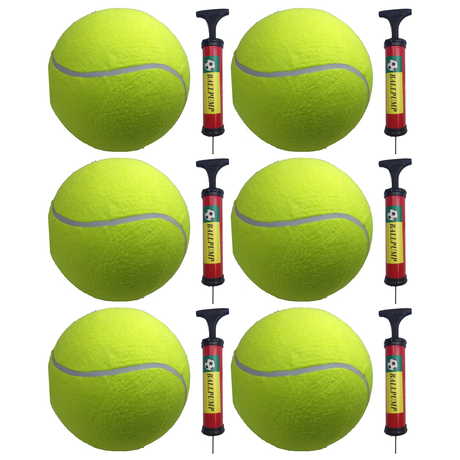 6x 10" Giant Tennis Ball w/ Ball Pump Bulk Pack - Jumbo Toy (Autographs & Kids Games)