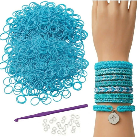 1200pcs Blue Loom Bands Refill Kit - Kids DIY Rubber Bracelet  Craft Set w/ 12 S Clips & 1 Hook