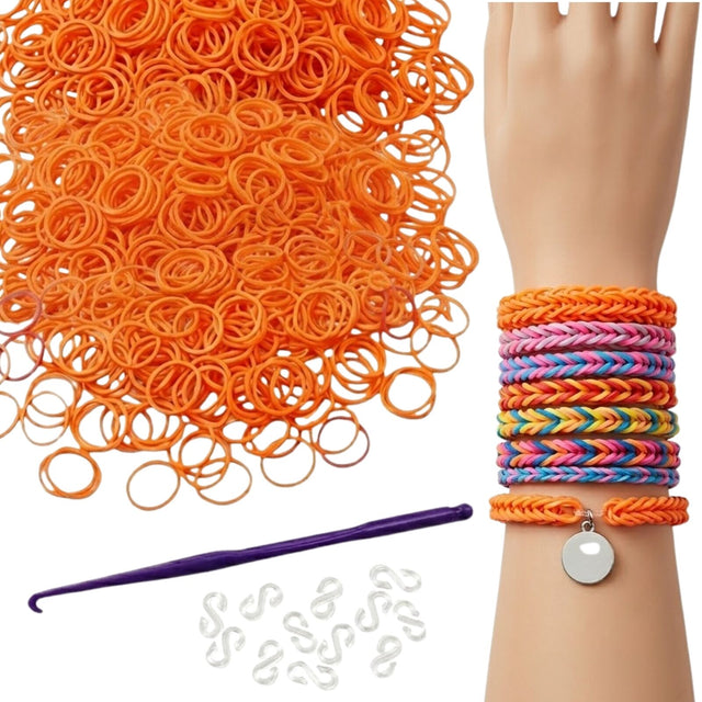 1200pcs Orange Loom Bands Refill Kit - Kids DIY Rubber Bracelet  Craft Set w/ 12 S Clips & 1 Hook