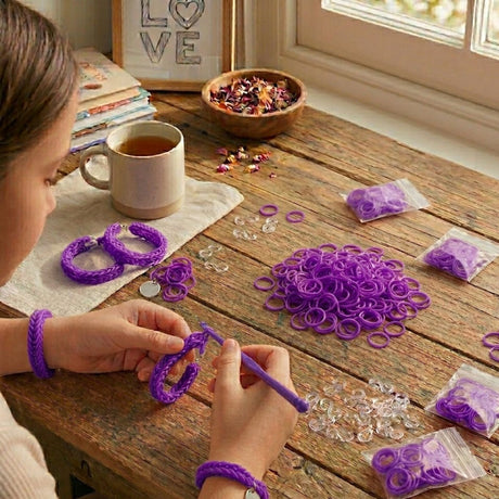 1200pcs Purple Loom Bands Refill Kit - Kids DIY Rubber Bracelet  Craft Set w/ 12 S Clips & 1 Hook