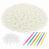 1200pcs White Loom Bands Refill Kit - Kids DIY Rubber Bracelet Craft Set w/ 12 S Clips & 1 Hook