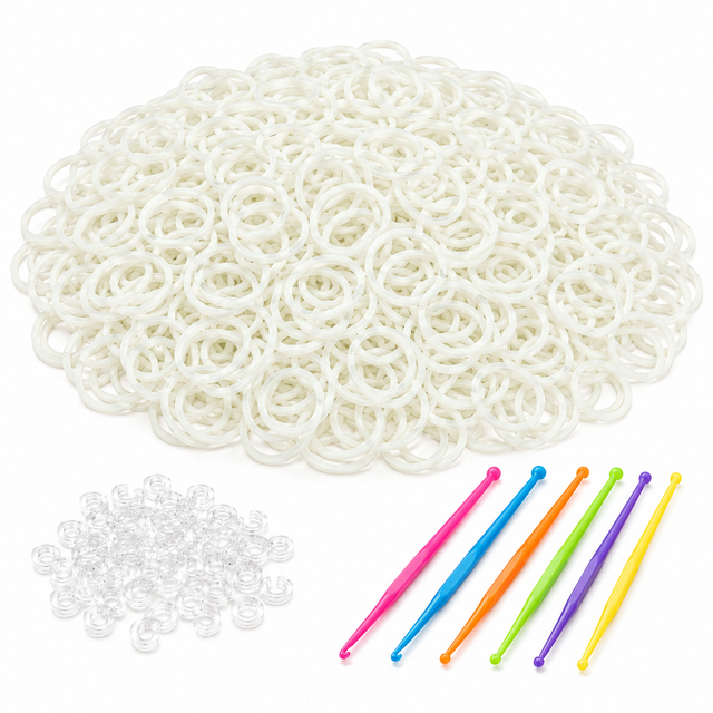 1200pcs White Loom Bands Refill Kit - Kids DIY Rubber Bracelet Craft Set w/ 12 S Clips & 1 Hook