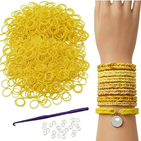 1200pcs Yellow Loom Bands Refill Kit - Kids DIY Rubber Bracelet  Craft Set w/ 12 S Clips & 1 Hook
