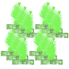 12x 1920s Green Flapper Headband Bulk w/ Feather & Sequins - Gatsby/Charleston Costume