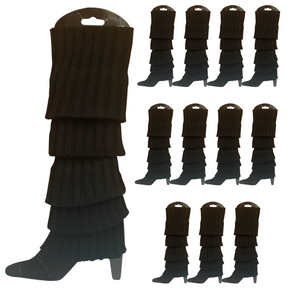 12x Black Ribbed Leg Warmers Bulk Pack - Womens Dance Costume/80s Party