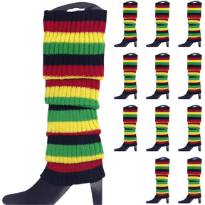 12x Indigenous Colours Ribbed Leg Warmers Bulk Pack - Womens Dance Costume/80s Party
