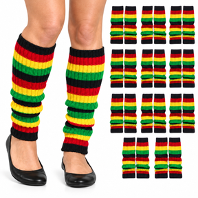 12x Indigenous Colours Ribbed Leg Warmers Bulk Pack - Womens Dance Costume/80s Party