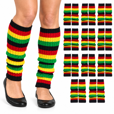 12x Indigenous Colours Ribbed Leg Warmers Bulk Pack - Womens Dance Costume/80s Party