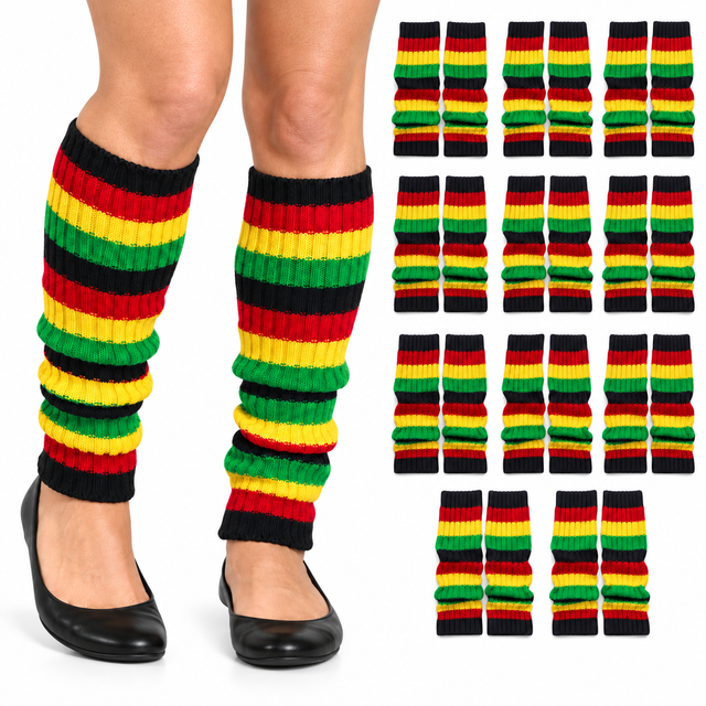 12x Indigenous Colours Ribbed Leg Warmers Bulk Pack - Womens Dance Costume/80s Party