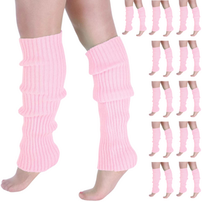 12x Light Pink Ribbed Leg Warmers Bulk Pack - Womens Dance Costume/80s Party