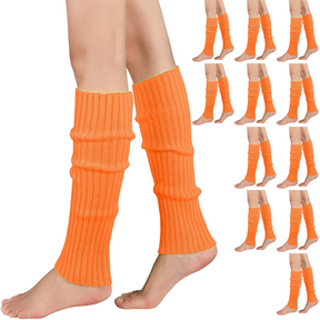 12x Orange Ribbed Leg Warmers Bulk Pack - Womens Dance Costume/80s Party