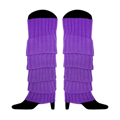12x LEG WARMERS Knitted Womens Costume Neon Dance Party Knit 80s BULK - Purple