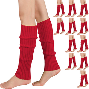 12x Red Ribbed Leg Warmers Bulk Pack - Womens Dance Costume/80s Party