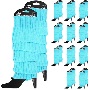 12x Sky Blue Ribbed Leg Warmers Bulk Pack - Womens Dance Costume/80s Party