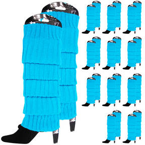 12x Topaz Blue Ribbed Leg Warmers Bulk Pack - Womens Dance Costume/80s Party