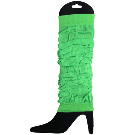12 LEG WARMERS Knitted Womens Neon Party Knit Ankle Fluro Dance Costume 80s BULK - Fluro Green