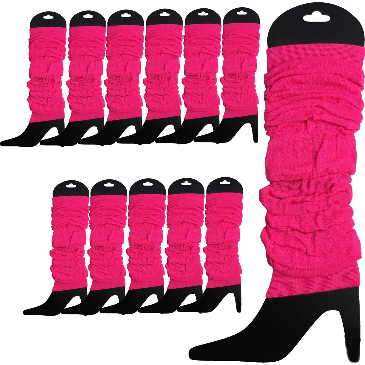 12 LEG WARMERS Knitted Womens Neon Party Knit Ankle Fluro Dance Costume 80s BULK - Fluro Yellow