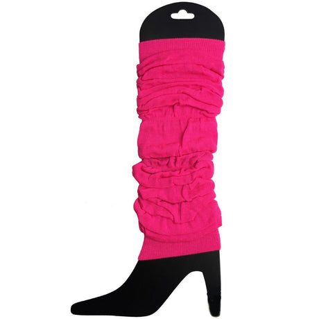 12 LEG WARMERS Knitted Womens Neon Party Knit Ankle Fluro Dance Costume 80s BULK - Fluro Hot Pink