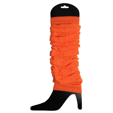 12 LEG WARMERS Knitted Womens Neon Party Knit Ankle Fluro Dance Costume 80s BULK - Fluro Orange