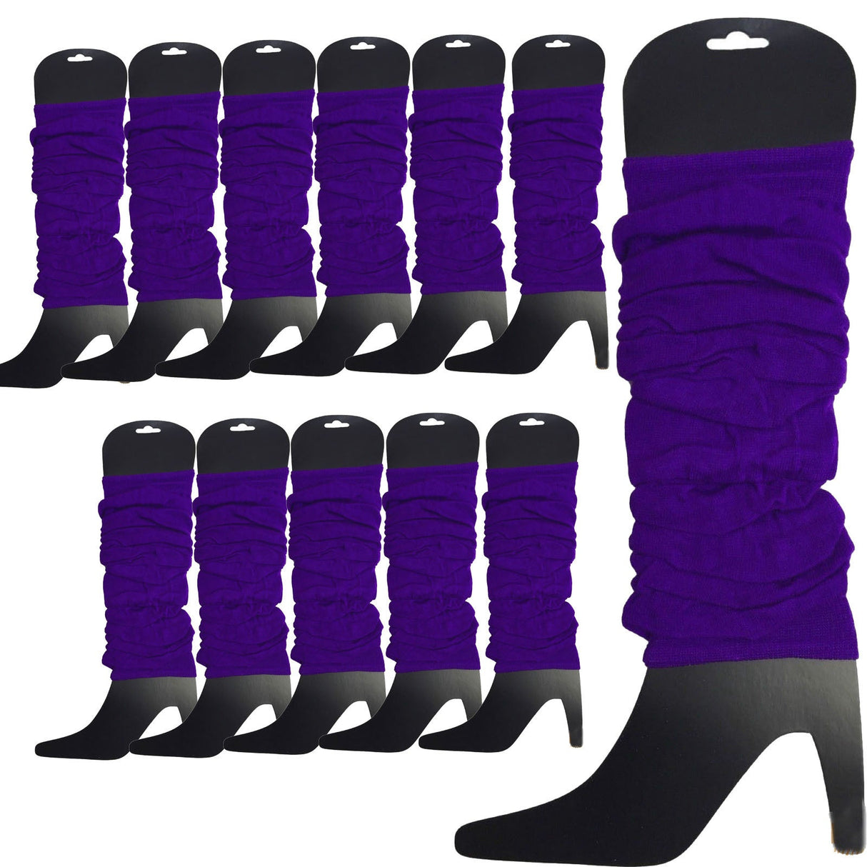 12 LEG WARMERS Knitted Womens Neon Party Knit Ankle Fluro Dance Costume 80s BULK - Royal Blue