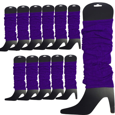 12 LEG WARMERS Knitted Womens Neon Party Knit Ankle Fluro Dance Costume 80s BULK - Royal Blue
