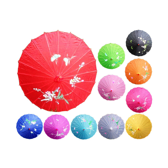 12x Assorted Colours Parasol Umbrellas Bulk - Asian Bamboo Flower Pattern (80cm)