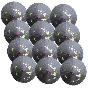 12x PARASOL UMBRELLA Chinese Japanese Bamboo Flower Pattern 80cm Large BULK - Black