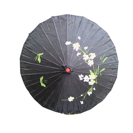 12x Black Parasol Umbrellas Bulk - Asian Bamboo Flower Pattern (80cm)