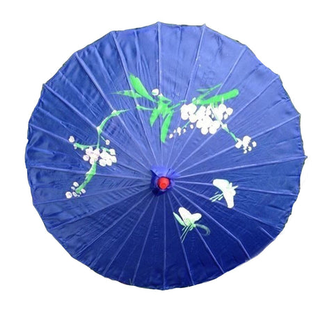 12x Blue Parasol Umbrellas Bulk - Asian Bamboo Flower Pattern (80cm)