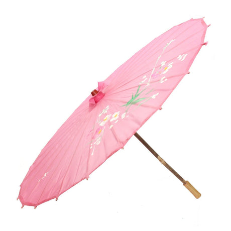 12x Light Pink Parasol Umbrellas Bulk - Asian Bamboo Flower Pattern (80cm)