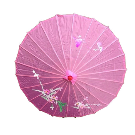 12x Light Pink Parasol Umbrellas Bulk - Asian Bamboo Flower Pattern (80cm)
