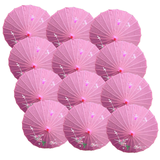 12x Light Pink Parasol Umbrellas Bulk Pack - Asian Bamboo Flower Pattern (80cm)