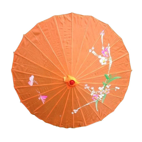 12x Orange Parasol Umbrellas Bulk - Asian Bamboo Flower Pattern (80cm)
