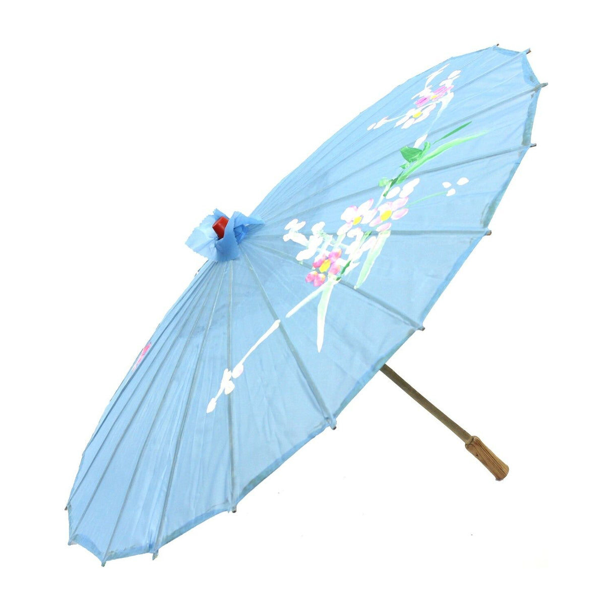 12x Sky Blue Parasol Umbrellas Bulk Pack - Asian Bamboo Flower Pattern (80cm)