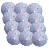 12x PARASOL UMBRELLA Chinese Japanese Bamboo Flower Pattern 80cm Large BULK - White