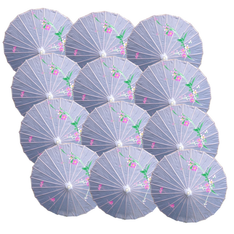 12x PARASOL UMBRELLA Chinese Japanese Bamboo Flower Pattern 80cm Large BULK - White
