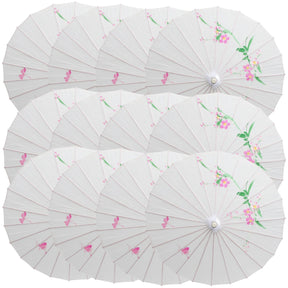 12x PARASOL UMBRELLA Chinese Japanese Bamboo Flower Pattern 80cm Large BULK - White