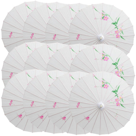 12x PARASOL UMBRELLA Chinese Japanese Bamboo Flower Pattern 80cm Large BULK - White
