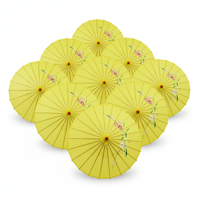 12x PARASOL UMBRELLA Chinese Japanese Bamboo Flower Pattern 80cm Large BULK - Yellow
