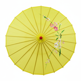 12x PARASOL UMBRELLA Chinese Japanese Bamboo Flower Pattern 80cm Large BULK - Yellow