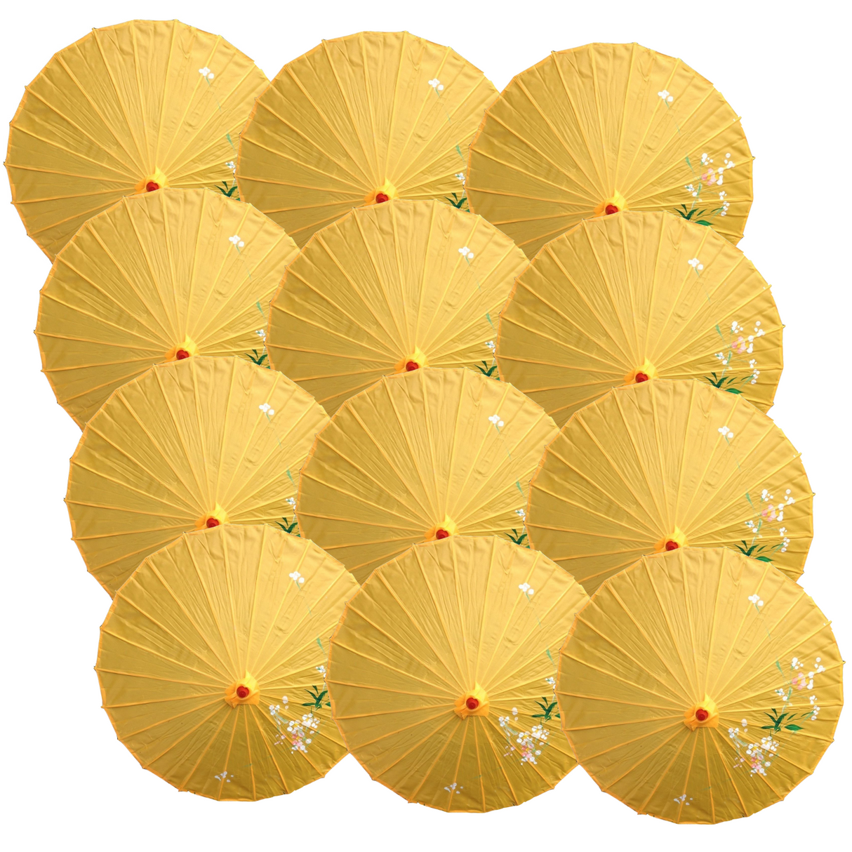 12x PARASOL UMBRELLA Chinese Japanese Bamboo Flower Pattern 80cm Large BULK - Yellow