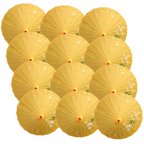 12x PARASOL UMBRELLA Chinese Japanese Bamboo Flower Pattern 80cm Large BULK - Yellow