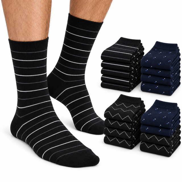 18 Pairs Cotton Business Socks Bulk Pack - Assorted Colours (Mens Dress Crew Casual Work Socks)