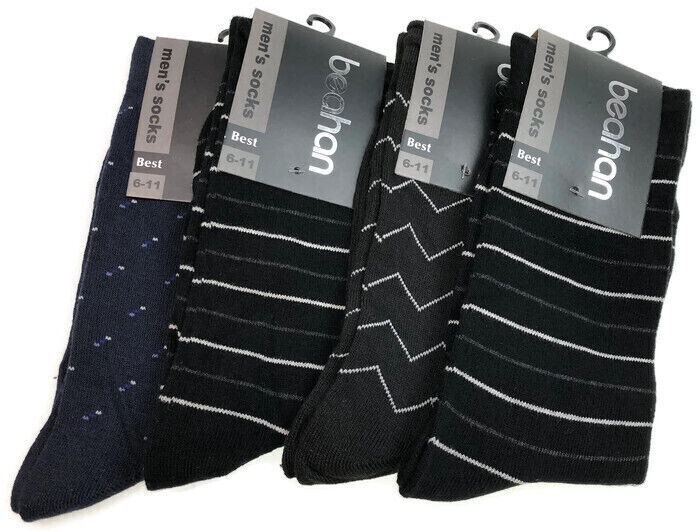 18 Pairs Cotton Business Socks Bulk Pack - Black (Mens Dress Crew Casual Work Socks)