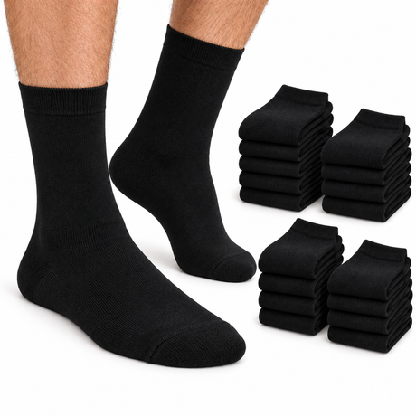 18 Pairs Cotton Business Socks Bulk Pack - Black (Mens Dress Crew Casual Work Socks)
