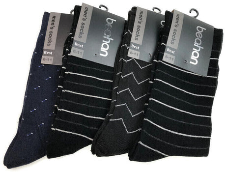 18 Pairs Cotton Business Socks Bulk Pack - Black (Mens Dress Crew Casual Work Socks)