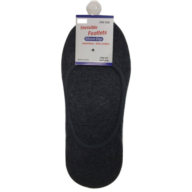 1x NO SHOW COTTON SOCKS Non Slip Heel Grip Low Cut Invisible Footlet Seamless - Charcoal - 6-11