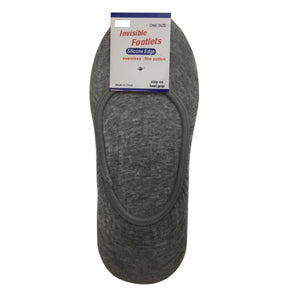 1x NO SHOW COTTON SOCKS Non Slip Heel Grip Low Cut Invisible Footlet Seamless - Grey - 6-11